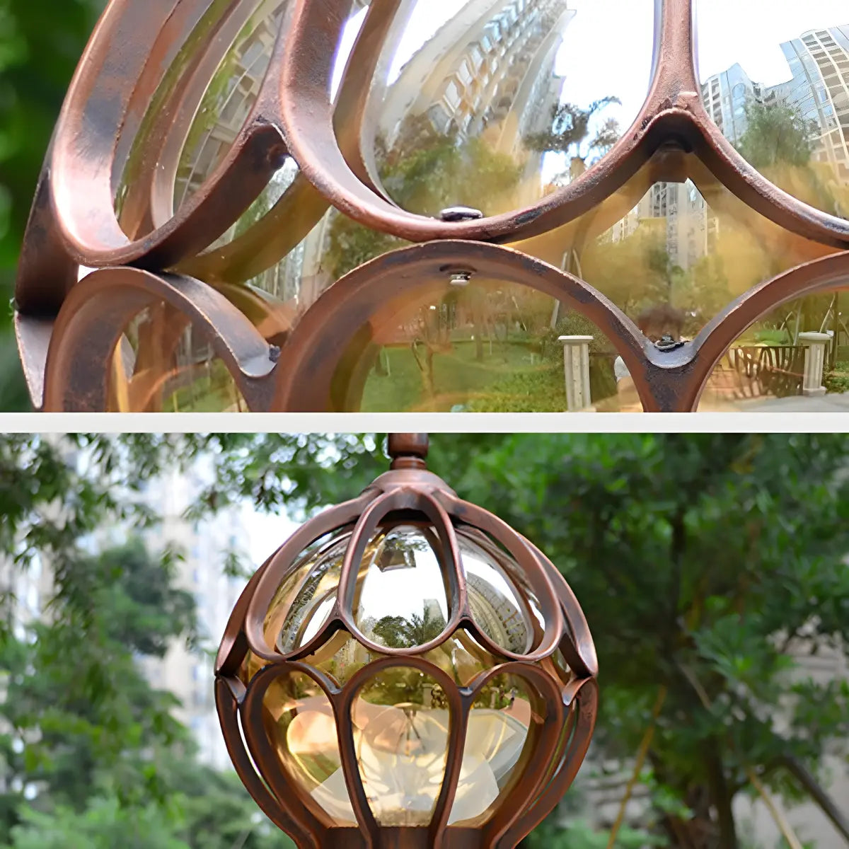 Brass Finish Elegant Globe Metal Outdoor Column Light Image - 9