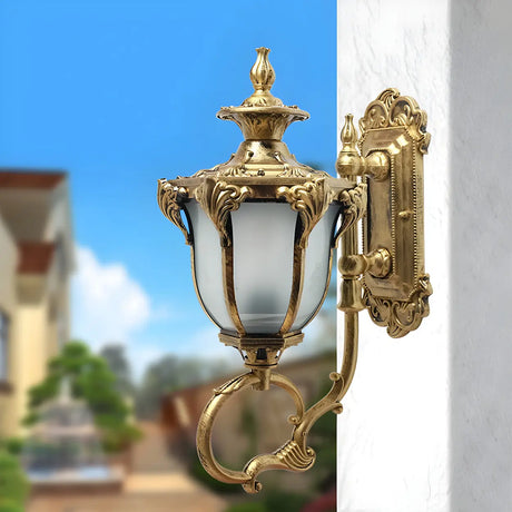 Brass Finish Rustic Trophies External Metal Wall Sconce Image - 1