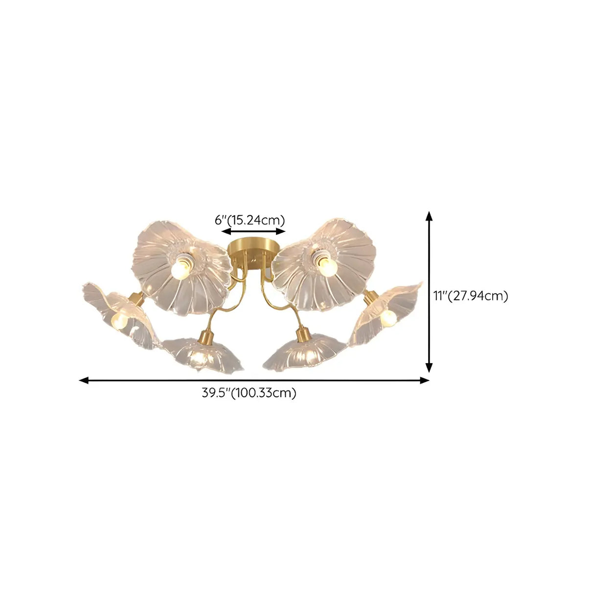 Brass Flower Clear Glass Flush Mount Light 6-Light Image - 14