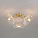 Brass Flower Clear Glass Flush Mount Light 6-Light Image - 2