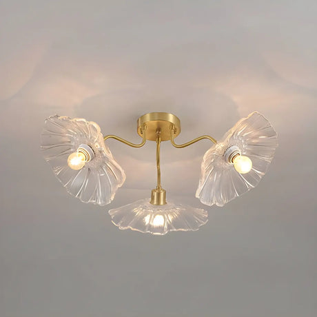 Brass Flower Clear Glass Flush Mount Light 6-Light Image - 2