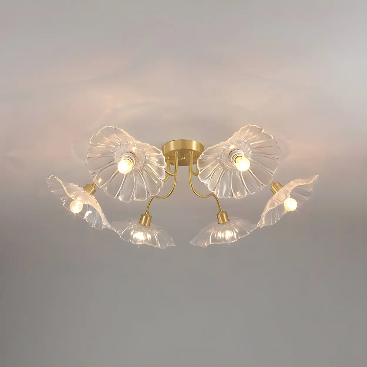 Brass Flower Clear Glass Flush Mount Light 6-Light Image - 3