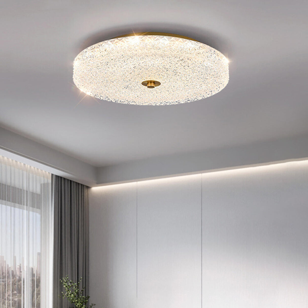 Brass Glass Circle LED Flush Mount Ceiling Light Image - 1