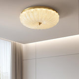 Brass Glass Circle LED Flush Mount Ceiling Light Image - 11