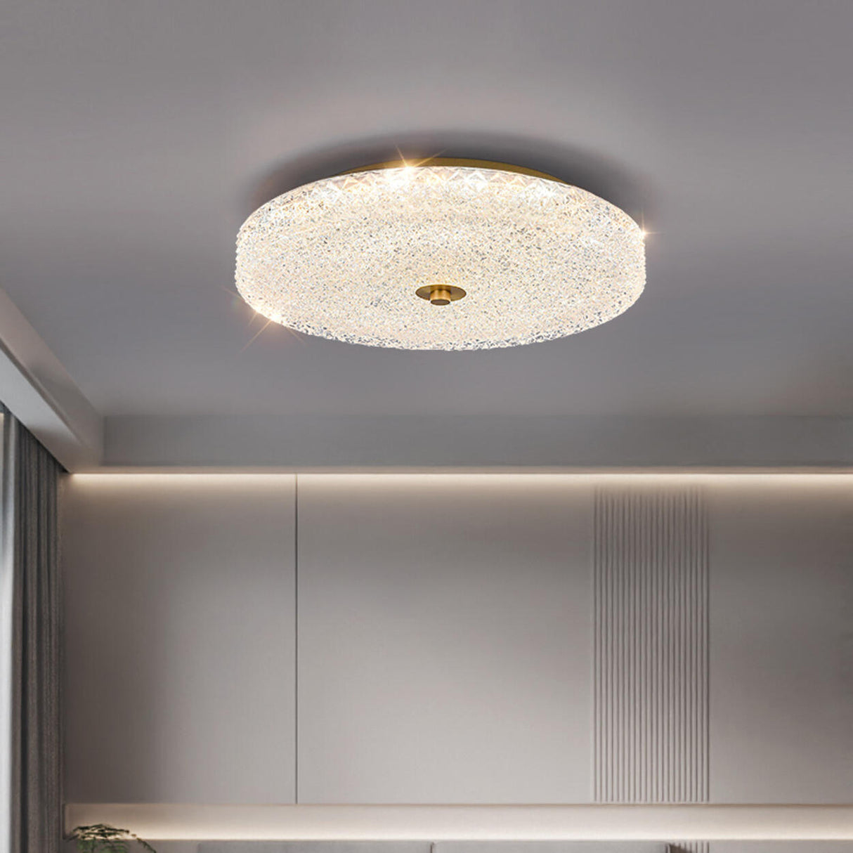 Brass Glass Circle LED Flush Mount Ceiling Light Image - 2