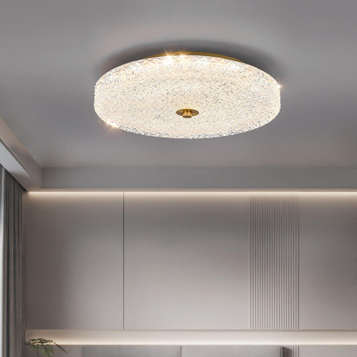 Brass Glass Circle LED Flush Mount Ceiling Light Image - 3