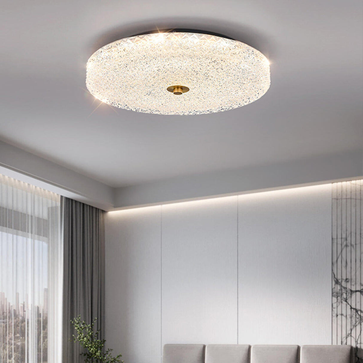 Brass Glass Circle LED Flush Mount Ceiling Light Image - 6