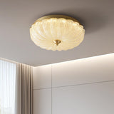 Brass Glass Circle LED Flush Mount Ceiling Light Image - 7