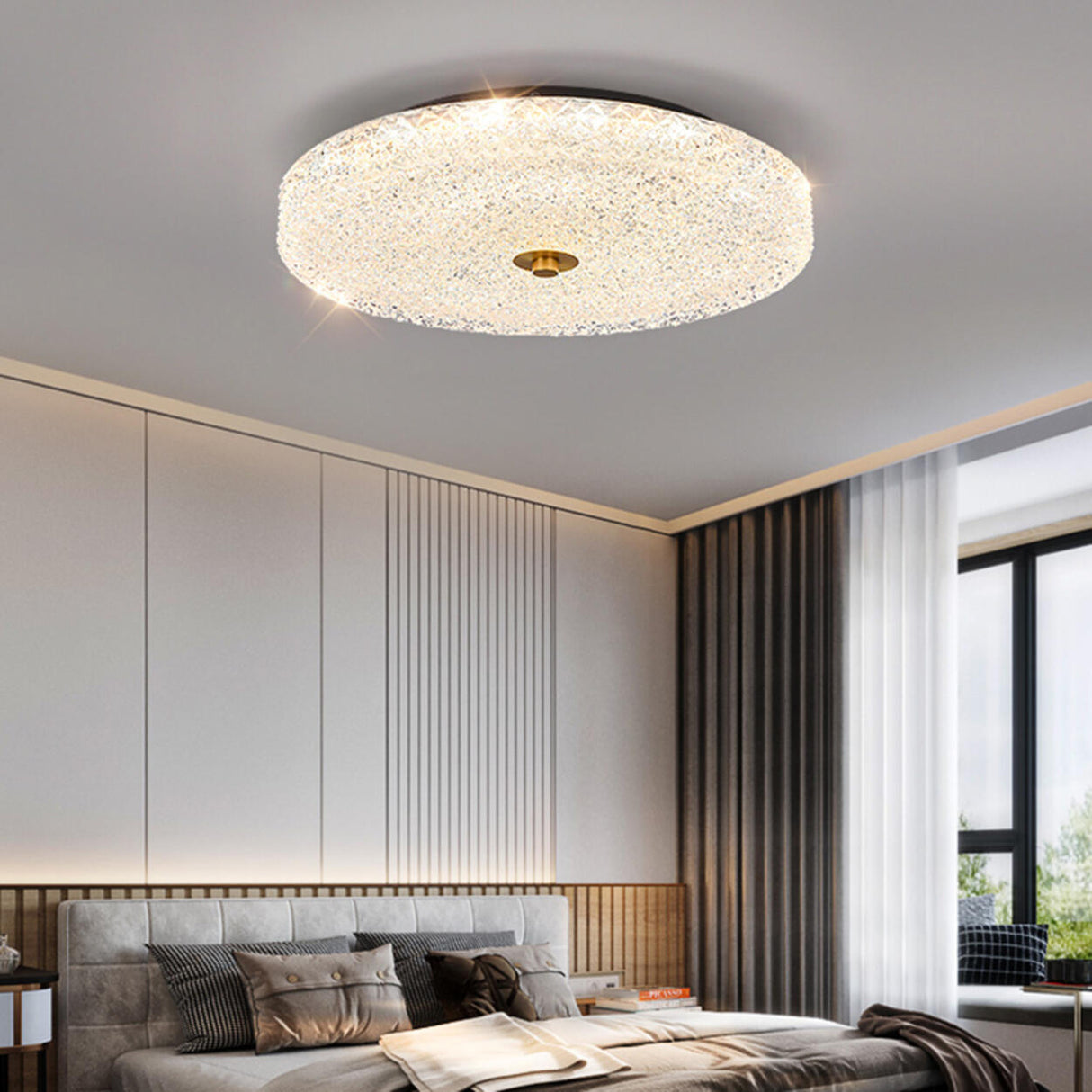 Brass Glass Circle LED Flush Mount Ceiling Light Image - 8