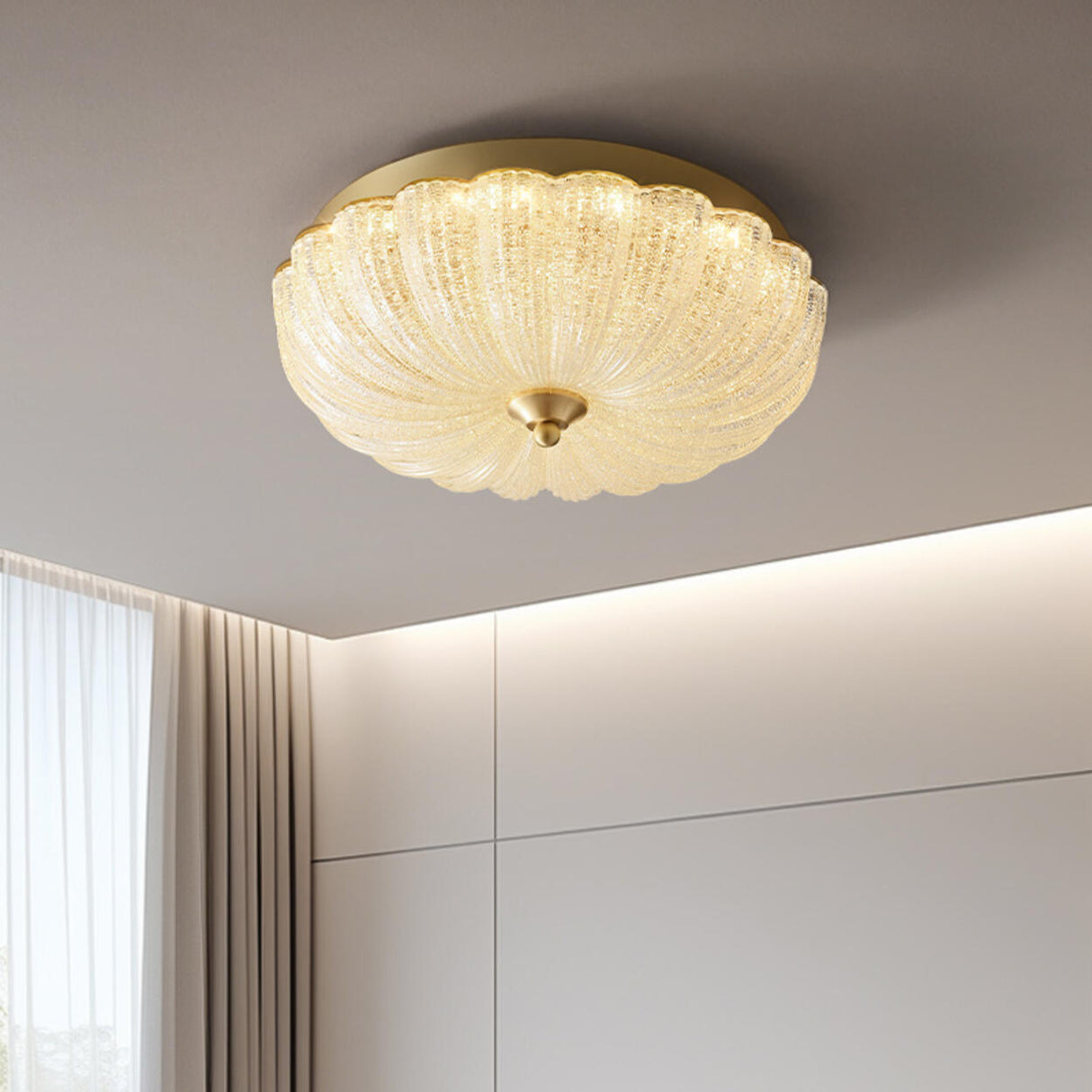 Brass Glass Circle LED Flush Mount Ceiling Light Image - 9