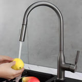 Brass Swivel Spout Kitchen Faucet with Supply Lines Image - 4