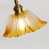 Brass Vintage Amber Glass Flower Pendant Light Image - 11