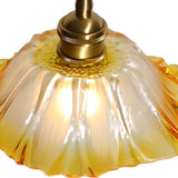 Brass Vintage Amber Glass Flower Pendant Light Image - 12