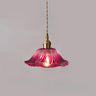 Brass Vintage Amber Glass Flower Pendant Light Image - 8