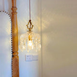 Brass Vintage Clear Glass Cylinder Dome Pendant Light Image - 1