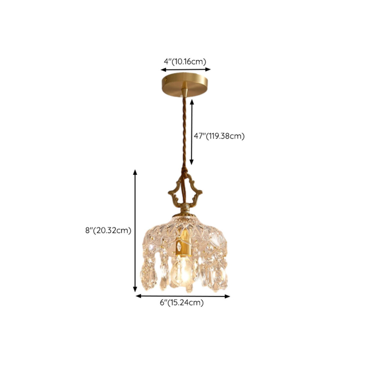 Brass Vintage Clear Glass Cylinder Dome Pendant Light 