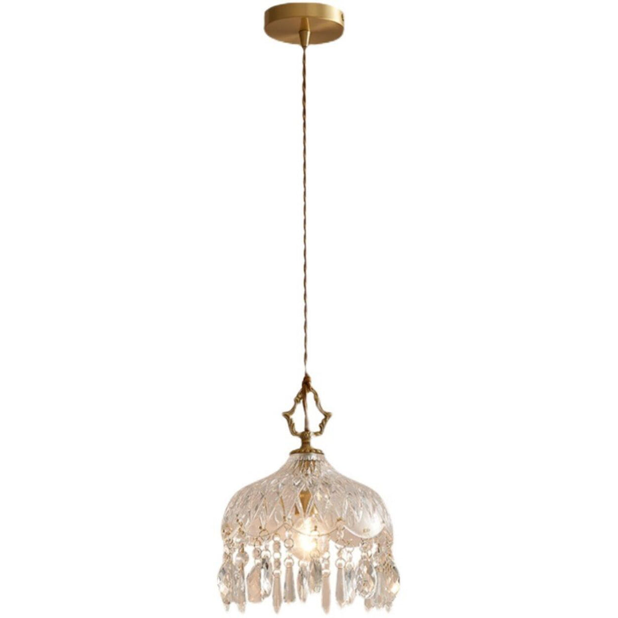 Brass Vintage Clear Glass Cylinder Dome Pendant Light Image - 5