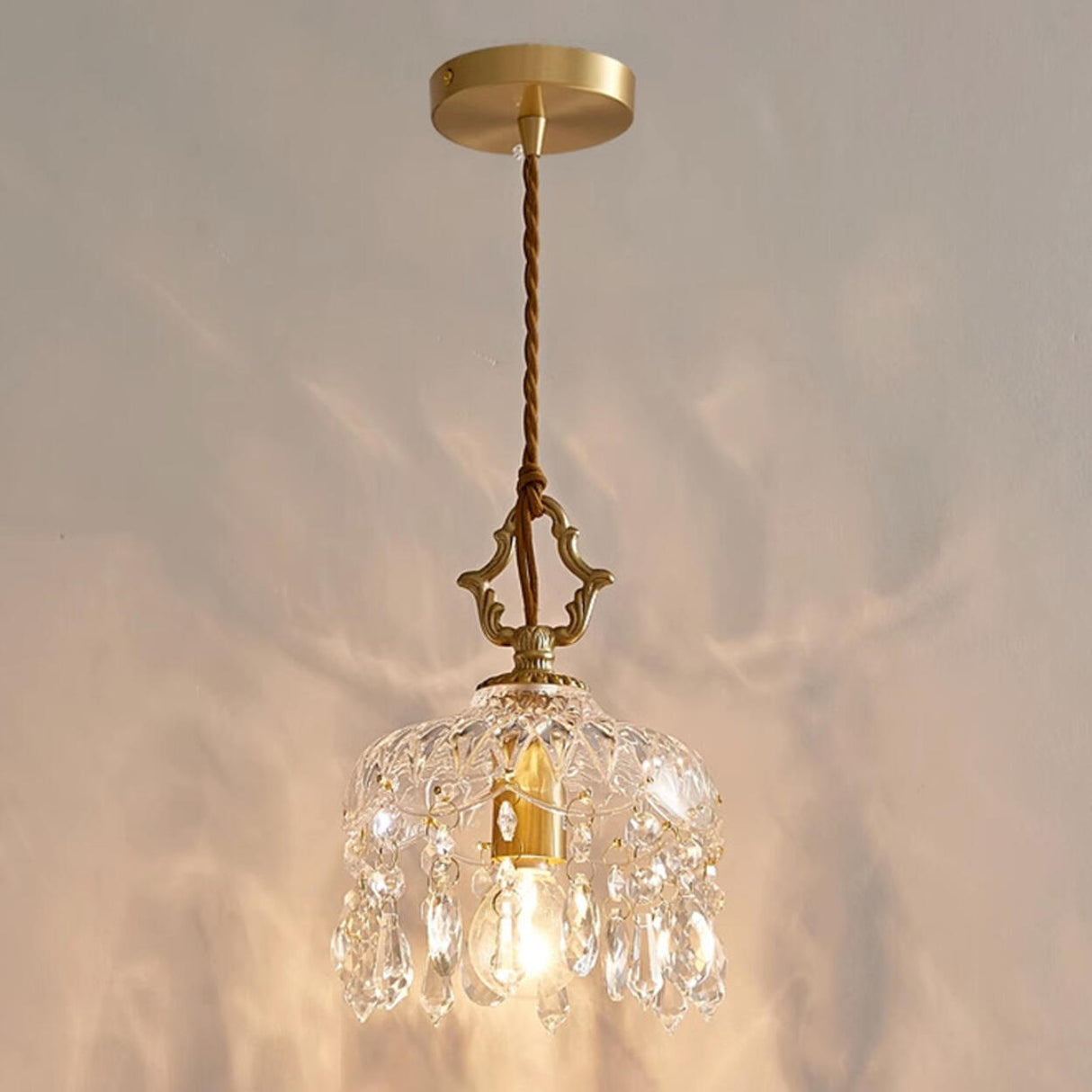 Brass Vintage Clear Glass Cylinder Dome Pendant Light Image - 6