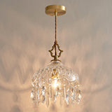 Brass Vintage Clear Glass Cylinder Dome Pendant Light Image - 7