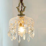 Brass Vintage Clear Glass Cylinder Dome Pendant Light Image - 8