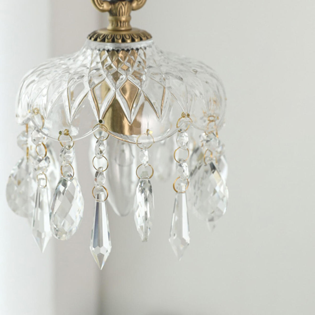 Brass Vintage Clear Glass Cylinder Dome Pendant Light Image - 9