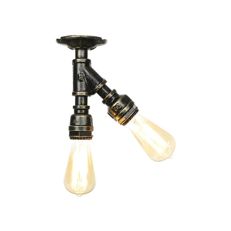 Bronze Bare Edison Bulb Semi-Flush Mount Light 2-Light Image - 2