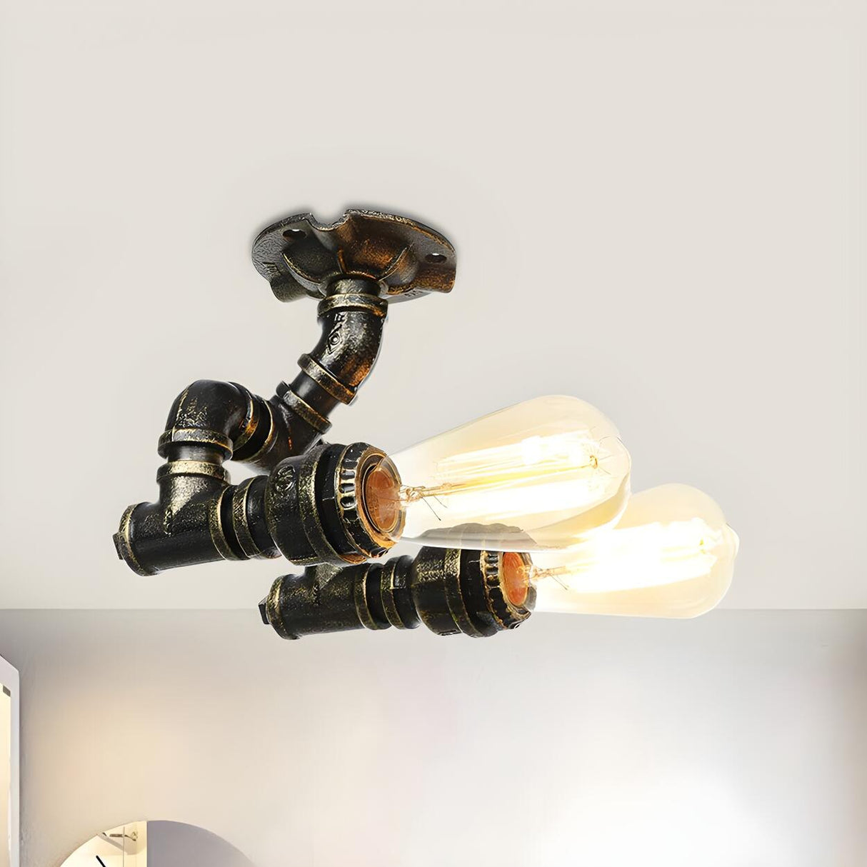 Bronze Bare Edison Bulb Semi-Flush Mount Light 2-Light Image - 26