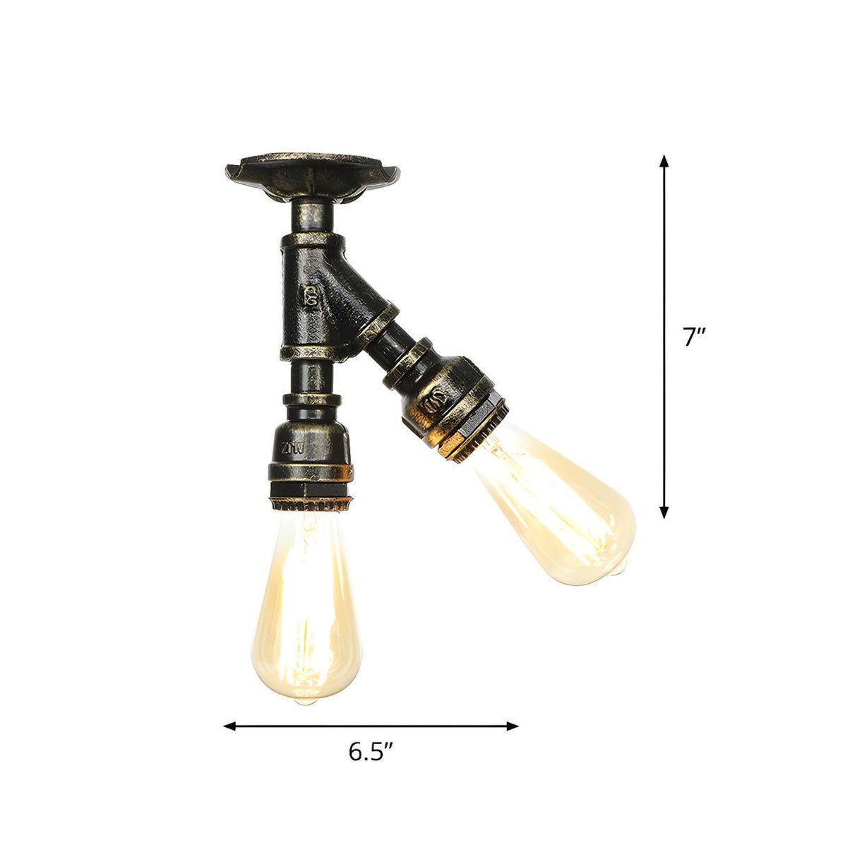 Bronze Bare Edison Bulb Semi-Flush Mount Light 2-Light Image - 4