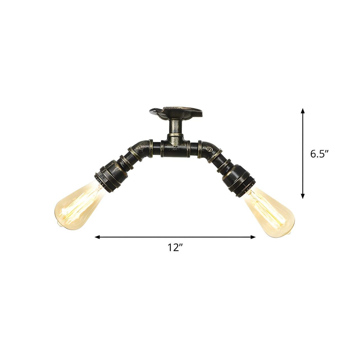 Bronze Bare Edison Bulb Semi-Flush Mount Light 2-Light Image - 9