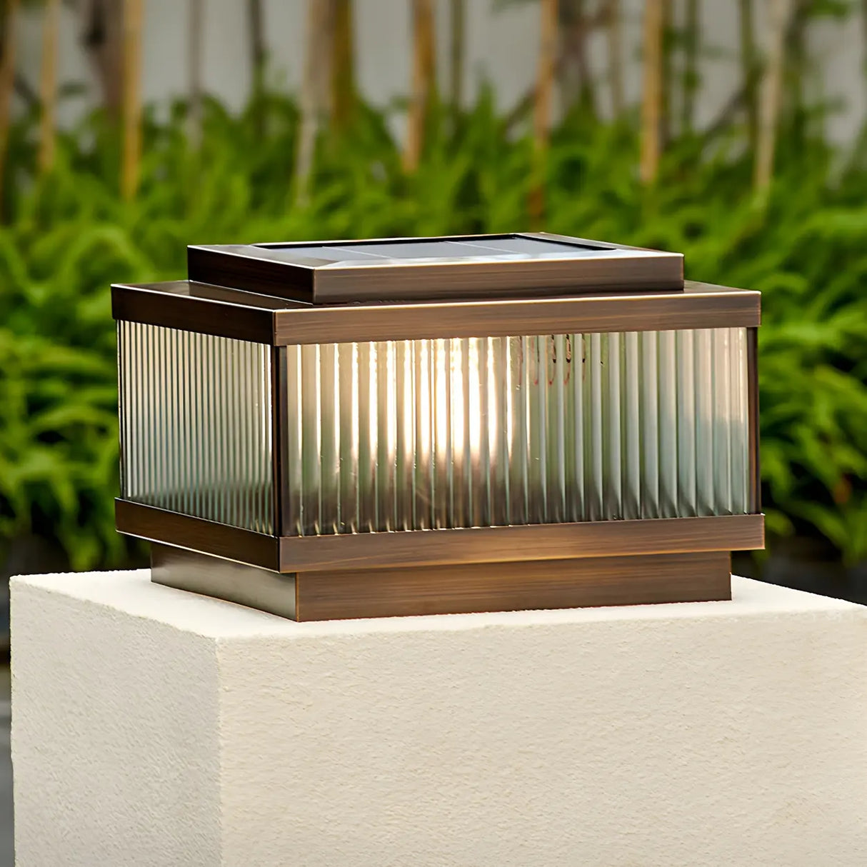 Bronze Modern Solar Square Glass Outdoor Table Lamp Image - 11