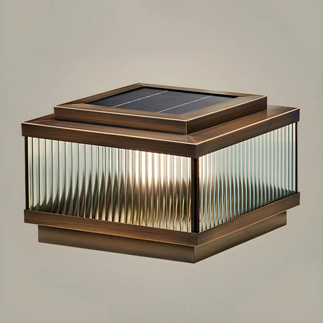 Bronze Modern Solar Square Glass Outdoor Table Lamp Image - 2