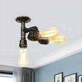 Bronze Pipe Edison Bulb Semi-Flush Mount Light 3-Light Image - 1