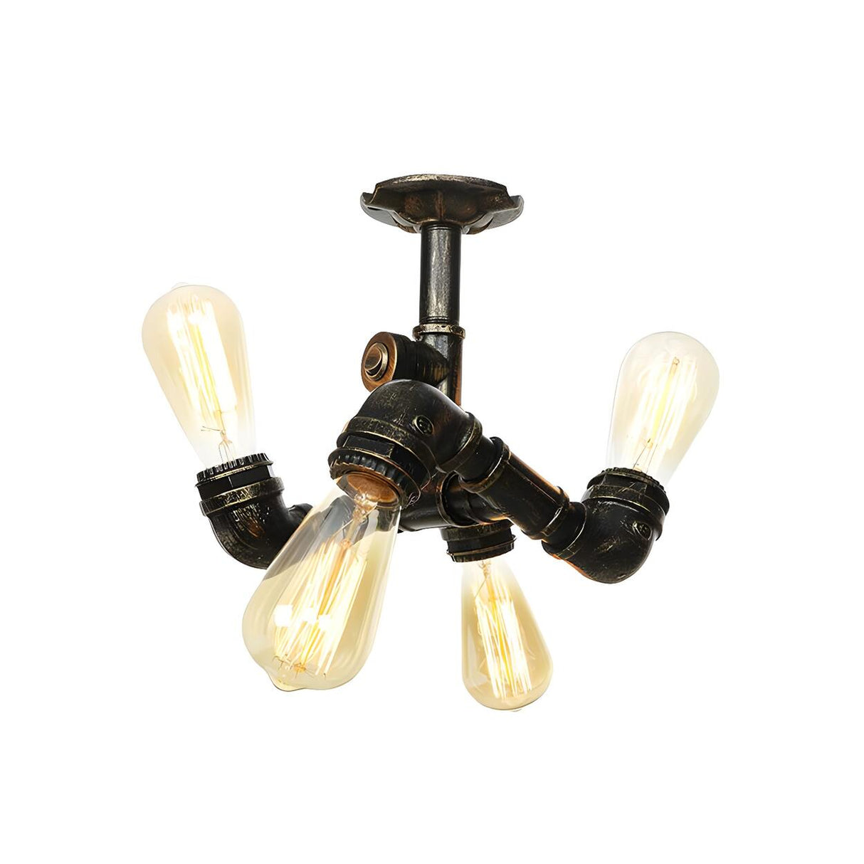 Bronze Pipe Edison Bulb Semi-Flush Mount Light 3-Light Image - 12