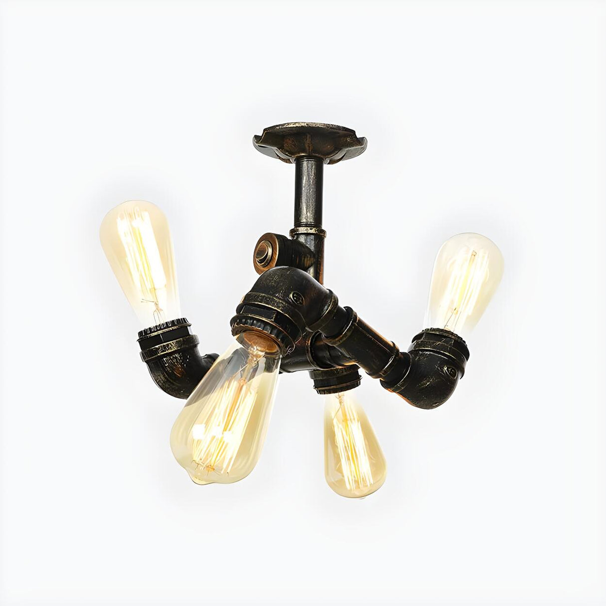 Bronze Pipe Edison Bulb Semi-Flush Mount Light 3-Light Image - 13