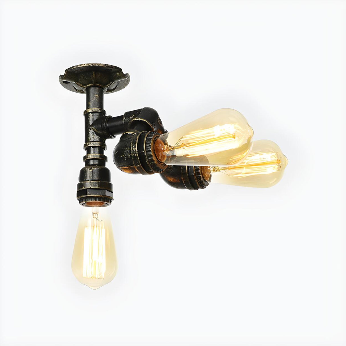 Bronze Pipe Edison Bulb Semi-Flush Mount Light 3-Light Image - 3