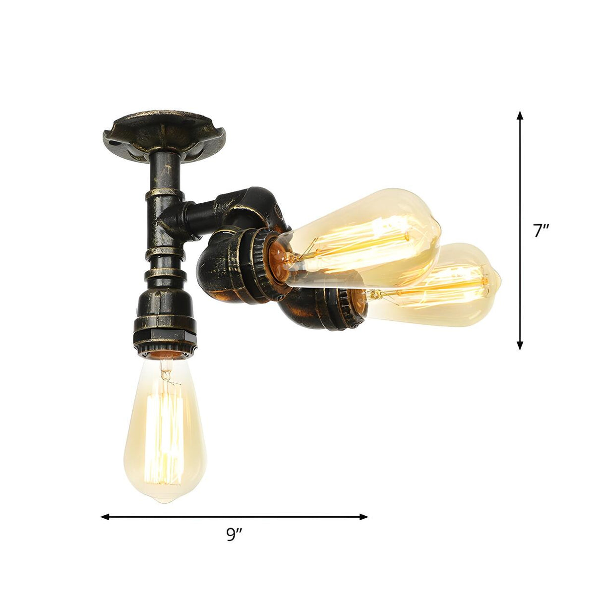 Bronze Pipe Edison Bulb Semi-Flush Mount Light 3-Light Image - 4