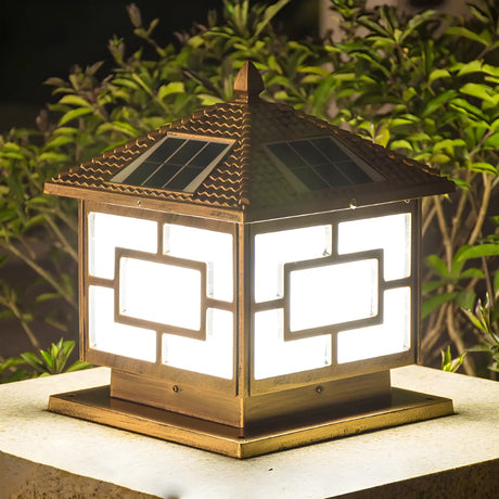 Bronze Traditional Chinese Square Solar Outdoor Lamp Image - 1