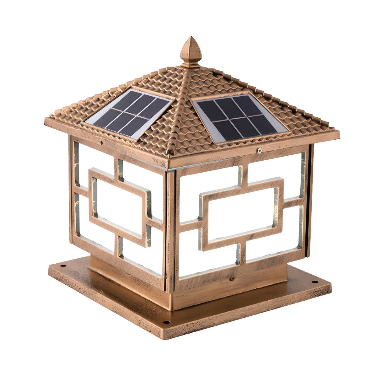 Bronze Traditional Chinese Square Solar Outdoor Lamp Image - 2