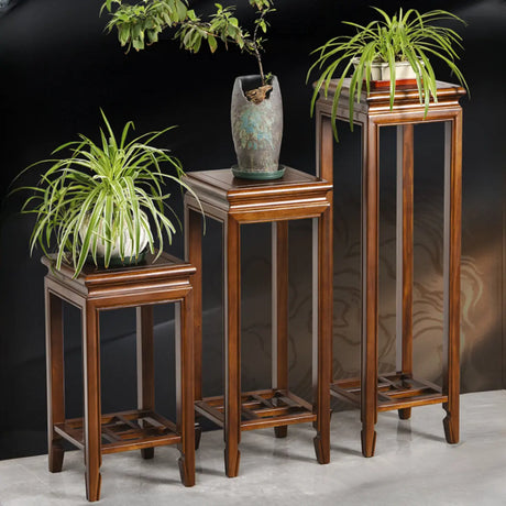 Brown 2-Tier Square Wood Display Table Plant Stand Image - 1