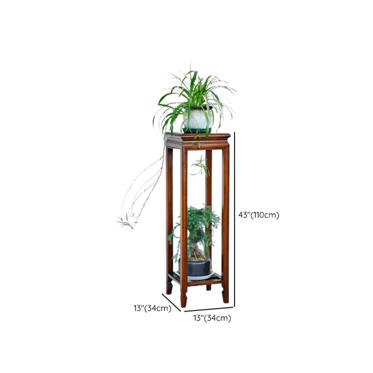 Brown 2-Tier Square Wood Display Table Plant Stand 