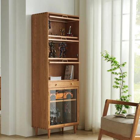 Brown 4-Layer Pine Living Room Storage Display Cabinet Image - 1