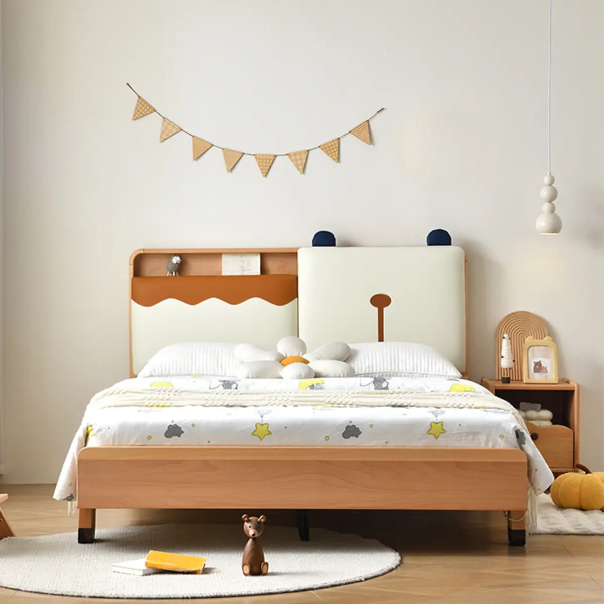 Brown Animals Kids Bed with Shelf and Coir Mattress Image - 1