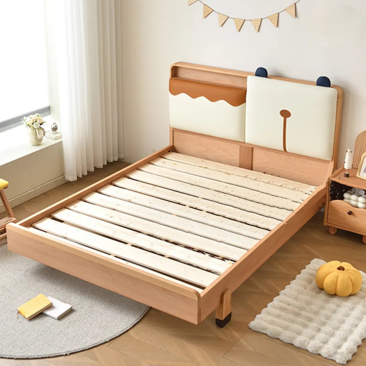 Brown Animals Kids Bed with Shelf and Coir Mattress Image - 4