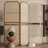 Brown Arched Cane Wood Privacy Folding Room Divider Image - 2