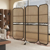 Brown Arched Cane Wood Privacy Folding Room Divider Image - 4