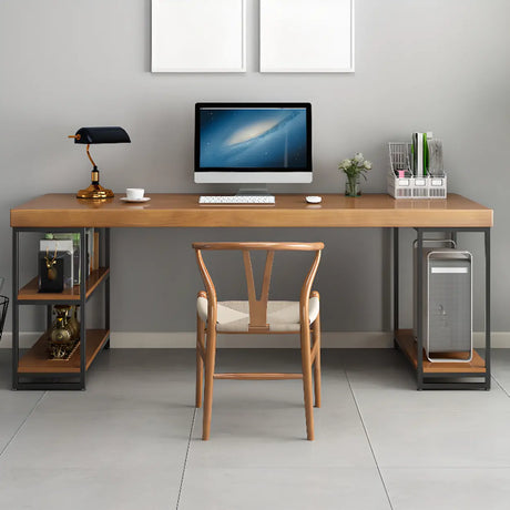 Brown Butcher Block Shelving Storage Computer Desk Image - 1