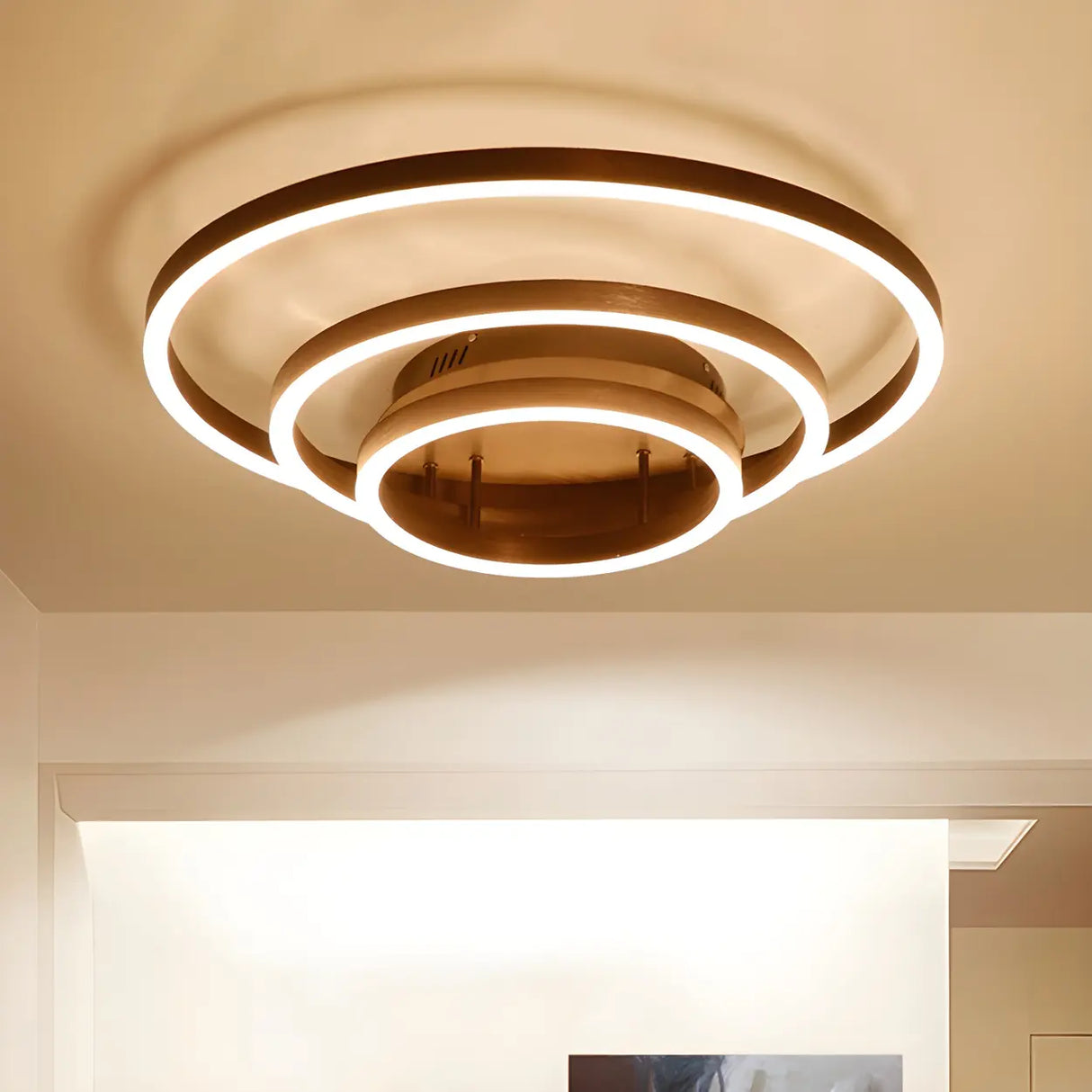 Brown Circular Ring Semi-Flush Mount Ceiling Light Image - 17