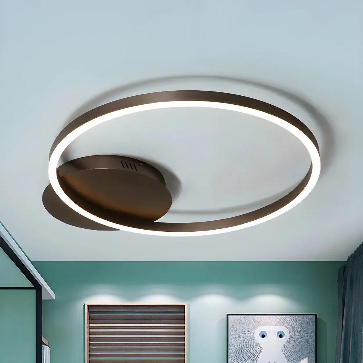 Brown Circular Ring Semi-Flush Mount Ceiling Light Image - 2