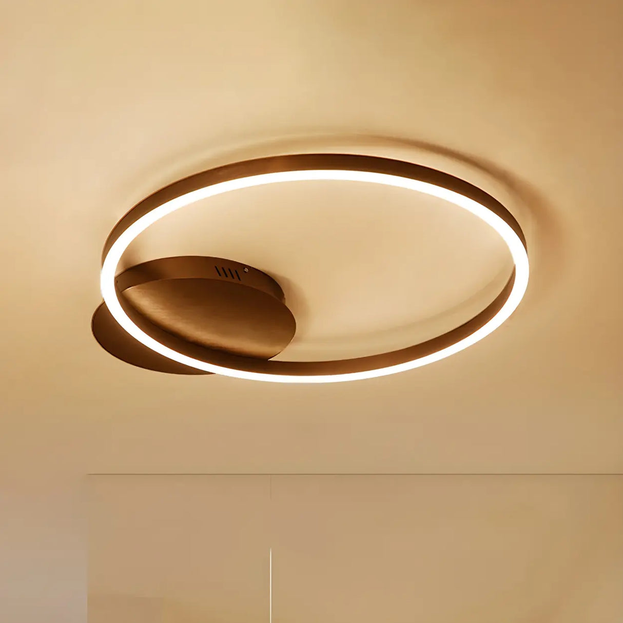 Brown Circular Ring Semi-Flush Mount Ceiling Light Image - 3