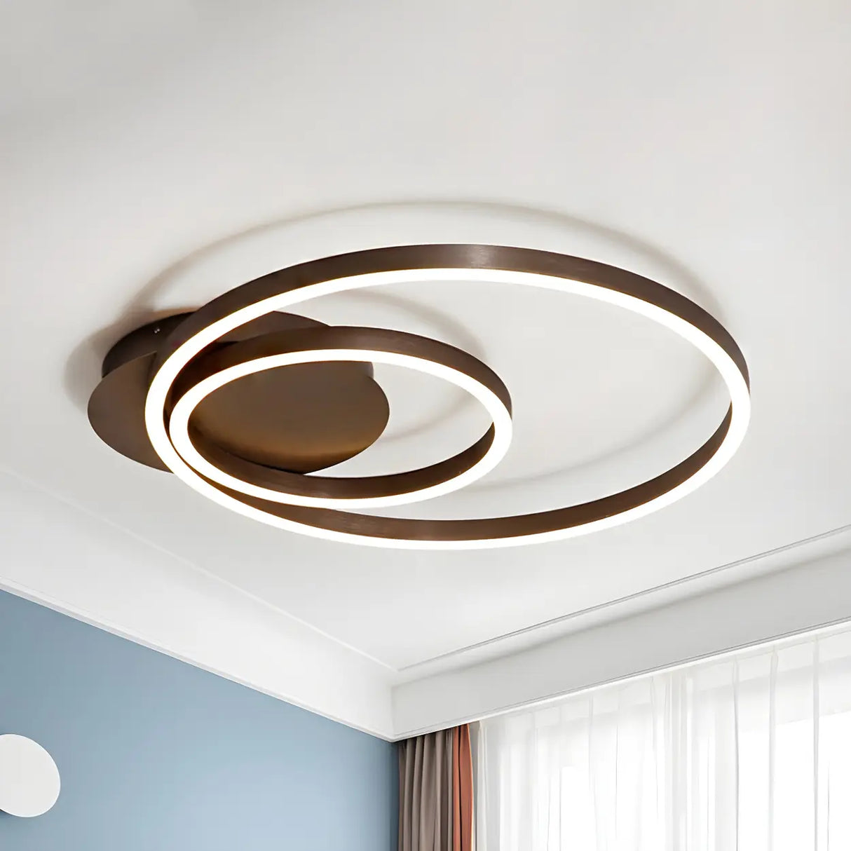 Brown Circular Ring Semi-Flush Mount Ceiling Light Image - 9